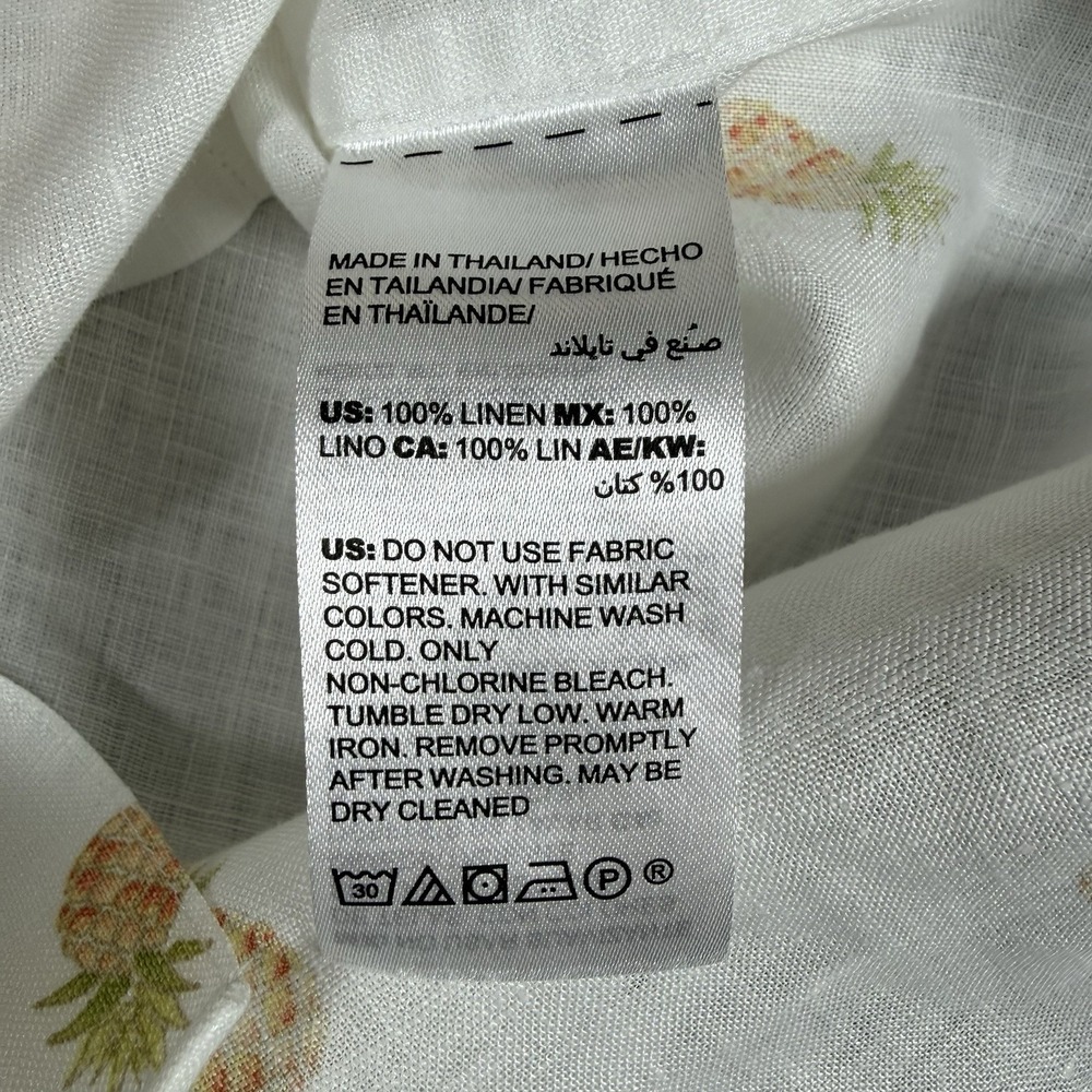 Chicos Top Women's 2 12/14 White Linen Pineapple Print Long Sleeve Roll Tab - Picture 6 of 8